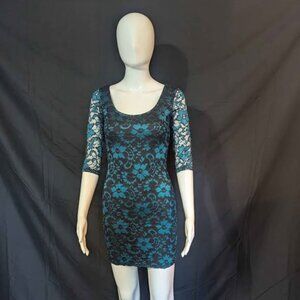 Material Girl Teal Black Lacy Bodycon Dress Size Small